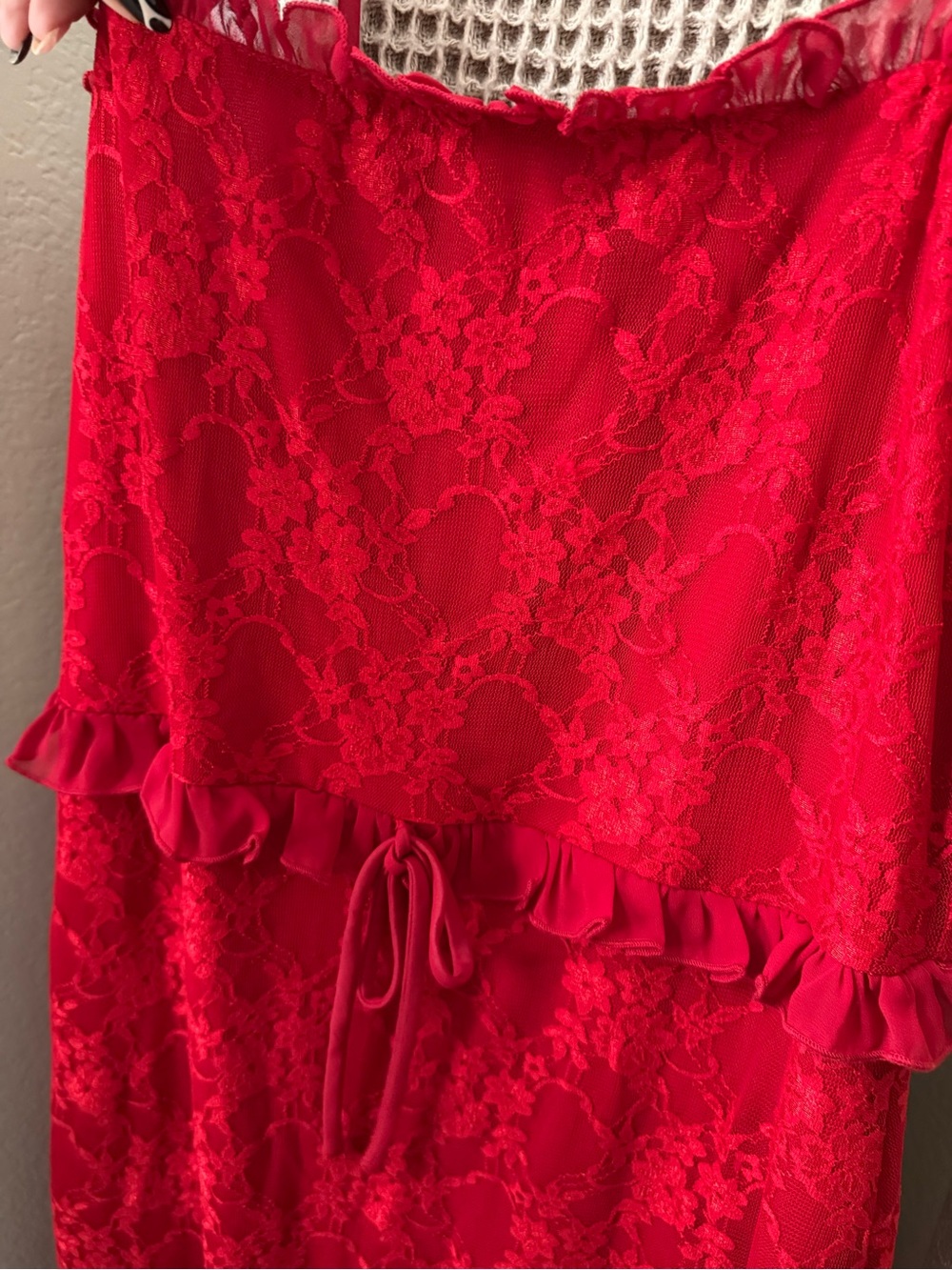 bebe Red Lace Ruffle Slip Dress - Picture 4 of 7